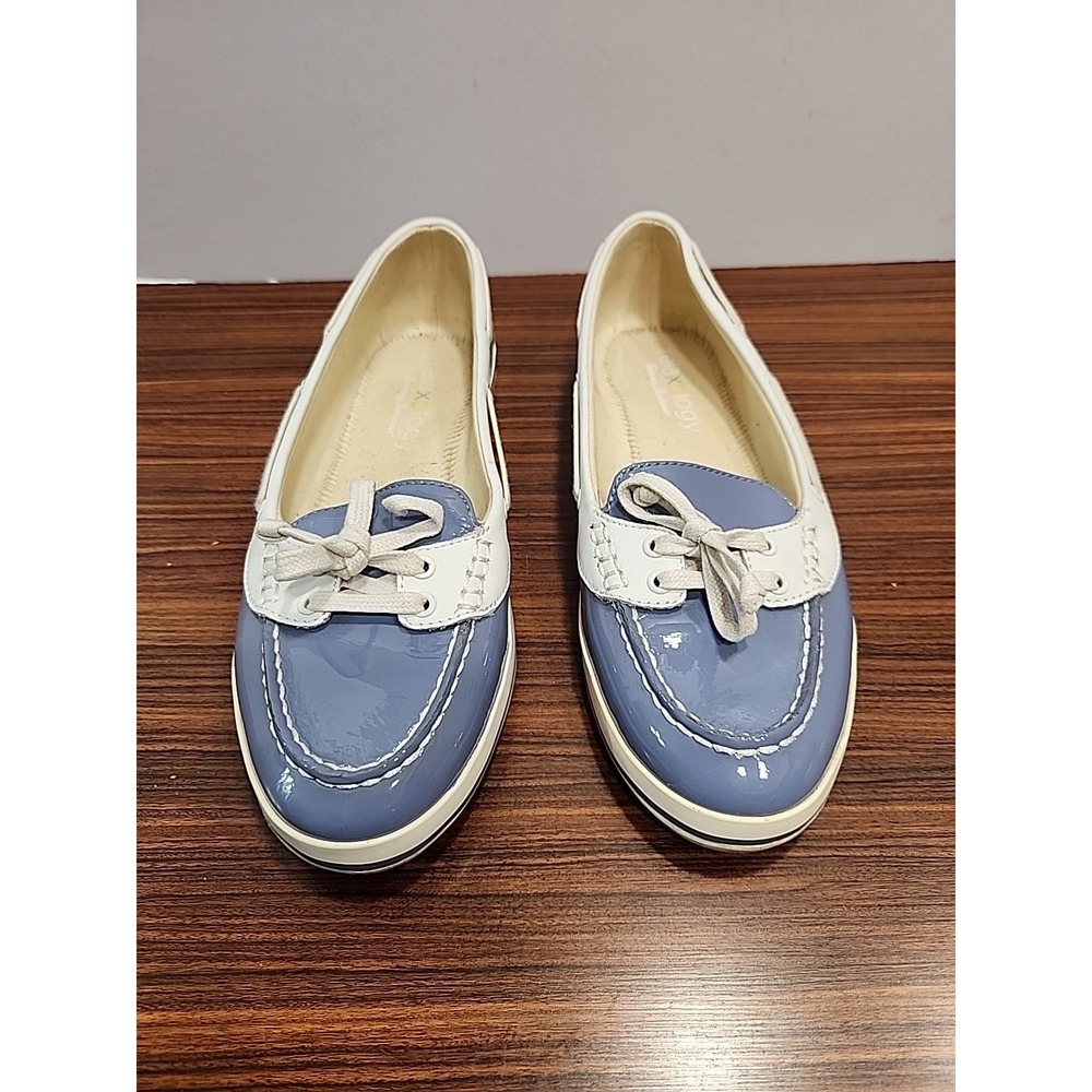 Tommy Bahama Womens 8 Castille Boat Shoes Slip On‎ Faux Leather Blue White